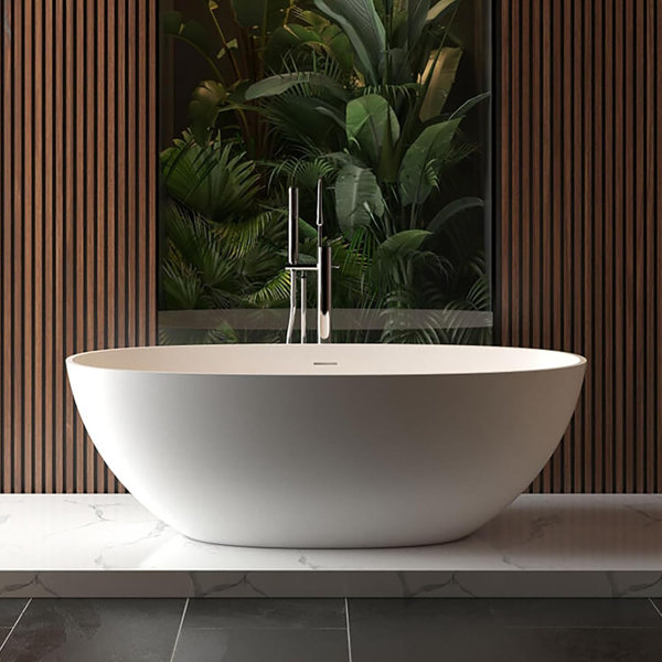 gaomon 65"Solid Surface Freestanding Bathtub, Contemporary Oval Shape